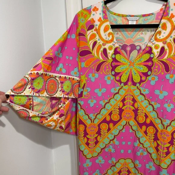 Y2K Trina Turk V-Neck Woodblock Floral Swim Cover-Up Dress - Picture 11 of 13